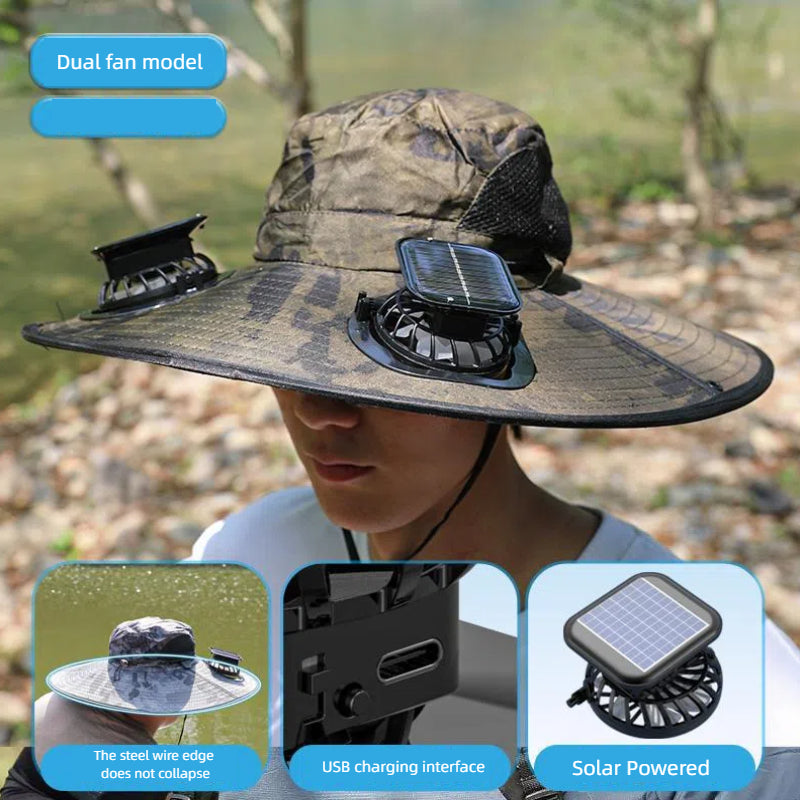 Camper Solar Fan Hat Fishing Hat Men's Outdoor Mountaineering UV Protection Sunshade Fishing Hat with Fan