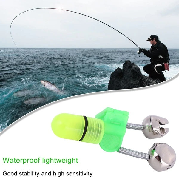 10 40 PC LED Night Fishing Bite Bait Alarm 2 Bells Light Rod Tip Clip Alert Ring