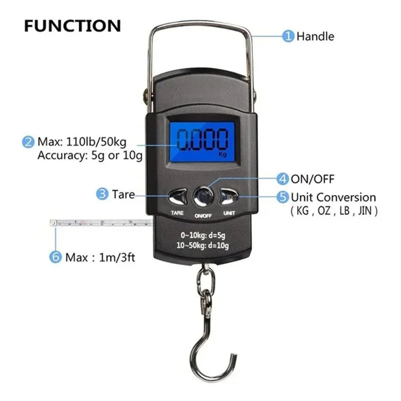 50kg/10g Mini Scale Electronic For Fishing Luggage Travel Weighting Steelyard Portable Digital Kitchen Scales